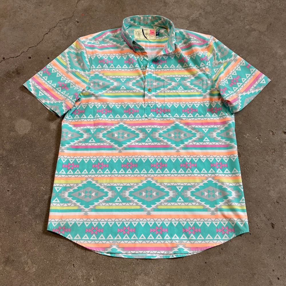 Chubbies Performance Polo Shirt‎ Mens Medium Teal Southwestern Geometric